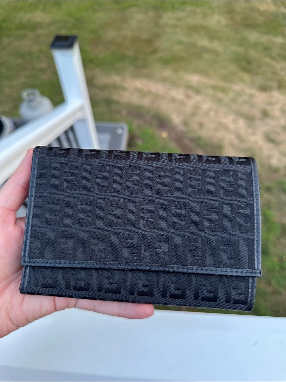 Fendi Black Tonal FF Jacquard Continental Wallet